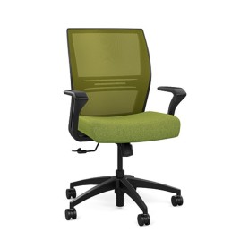 SitOnIt Amplify task chair with medium back, mesh back, green fabric seat, black frame, on wheels