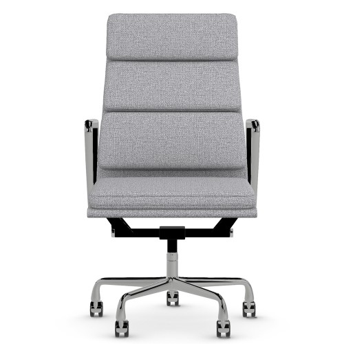 Eames - office chair with soft cushions on casters, high back, base - polished aluminum, fabric - gray, 8MD04-1