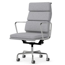 Eames - office chair with soft cushions on casters, high back, base - polished aluminum, fabric - gray, 8MD04