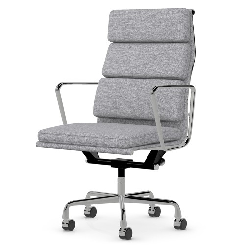 Eames - office chair with soft cushions on casters, high back, base - polished aluminum, fabric - gray, 8MD04