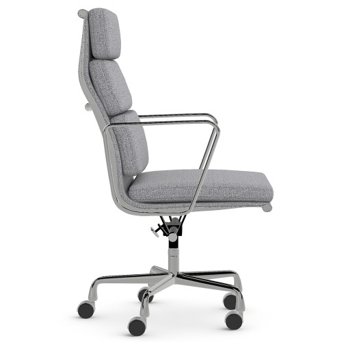 Eames - office chair with soft cushions on casters, high back, base - polished aluminum, fabric - gray, 8MD04-3