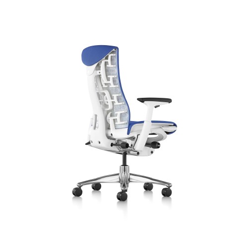 Embody office chair, on castors, white frame, blue fabric, 1HA15-3