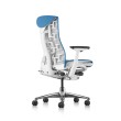 Embody office chair, on castors, white frame, blue fabric, 1HA15-2