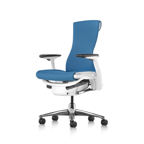 Embody office chair, on castors, white frame, blue fabric, 1HA15-1