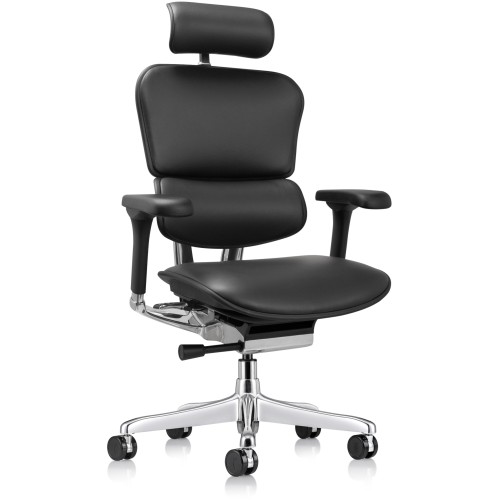 Office chair on castors, Ergohuman leather with headrest, black color