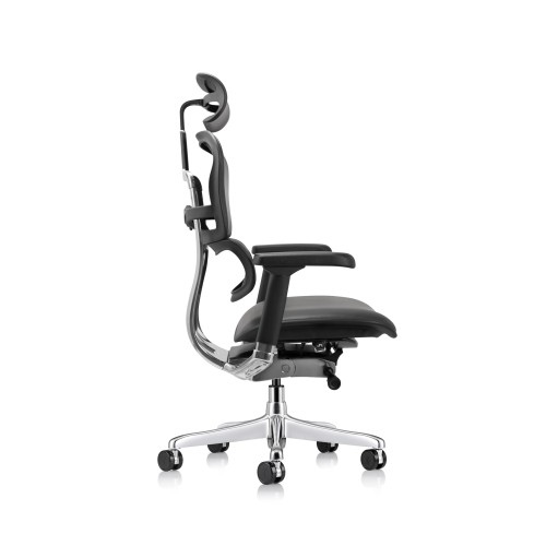 Office chair on castors, Ergohuman leather with headrest, black color-4