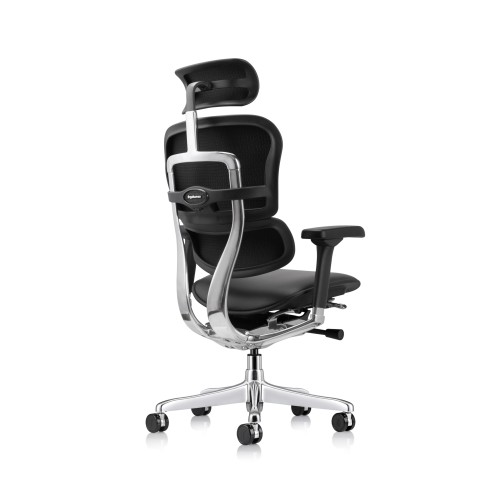 Office chair on castors, Ergohuman leather with headrest, black color-1