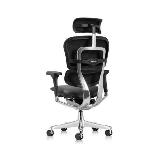 Office chair on castors, Ergohuman leather with headrest, black color-3