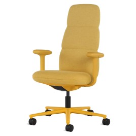 Asari - designer chair with high back on casters, base - white, fabric - yellow, DZLU25 