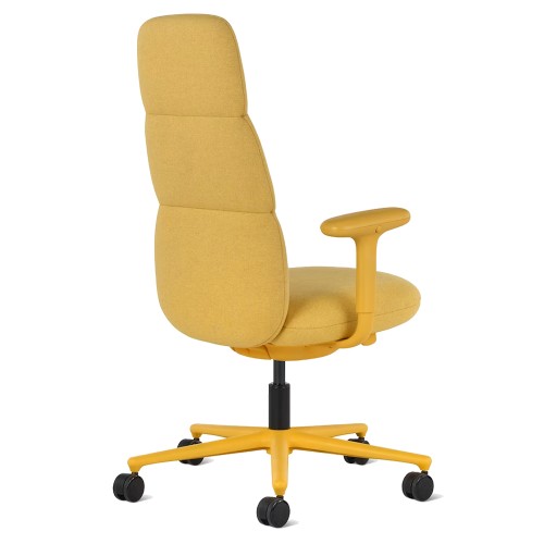 Asari - designer chair with high back on casters, base - white, fabric - yellow, DZLU25-4