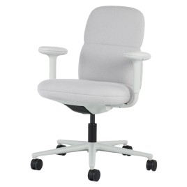 Asari - designer chair with medium back on casters, base - white, fabric - light gray, MZM