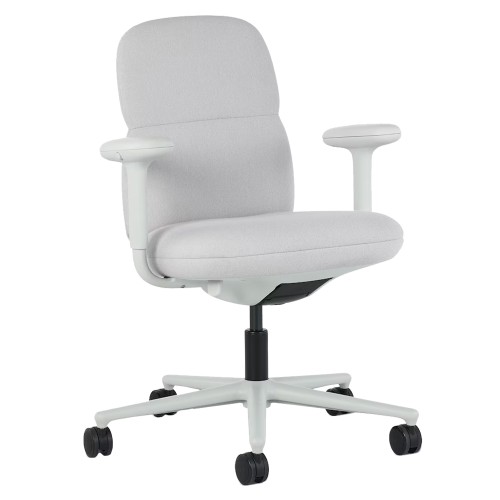 Asari - designer chair with medium back on casters, base - white, fabric - light gray, MZM-2