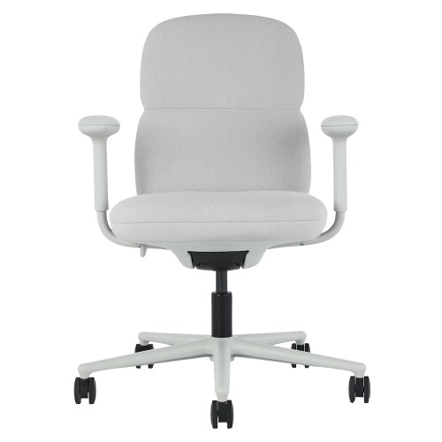 Asari - designer chair with medium back on casters, base - white, fabric - light gray, MZM-1