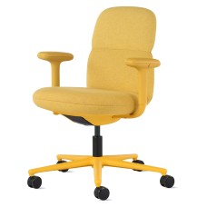 Asari - designer chair with medium back on casters, base - white, fabric - yellow, DZLU25