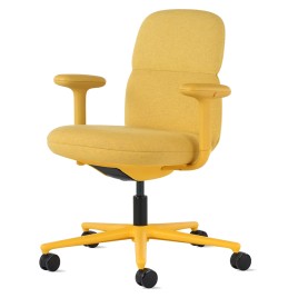 Asari - designer chair with medium back on casters, base - white, fabric - yellow, DZLU25 