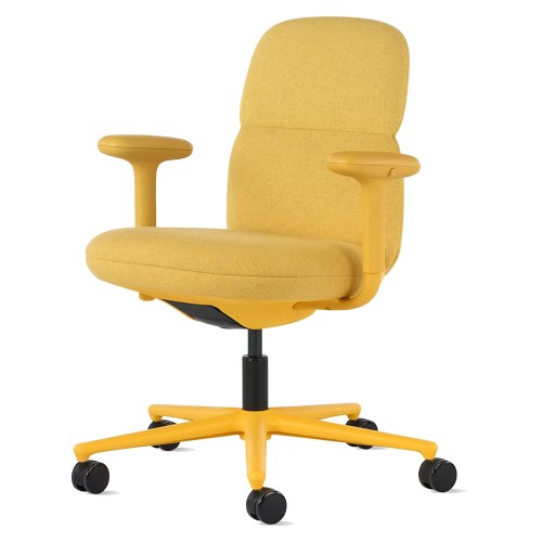 Asari - designer chair with medium back on casters, base - white, fabric - yellow, DZLU25