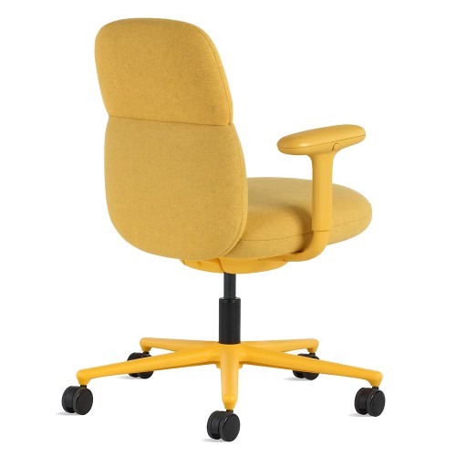 Asari - designer chair with medium back on casters, base - white, fabric - yellow, DZLU25-3