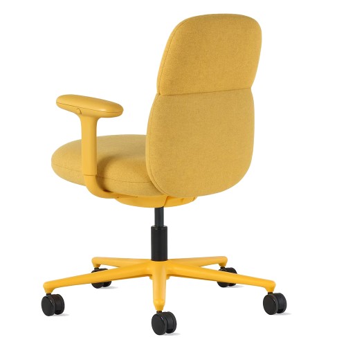 Asari - designer chair with medium back on casters, base - white, fabric - yellow, DZLU25-4