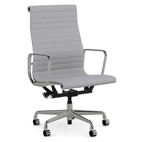 Eames - office chair on casters, high back, base - polished aluminum, fabric - gray, 8MD04-2