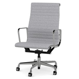 Eames - office chair on casters, high back, base - polished aluminum, fabric - gray, 8MD04