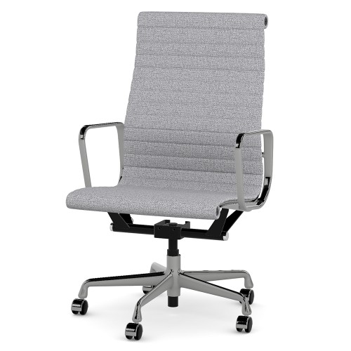Eames - office chair on casters, high back, base - polished aluminum, fabric - gray, 8MD04