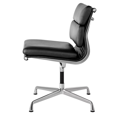 Eames - Upholstered Guest Chair with Cushions, Polished Aluminum Base, Black Leather Upholstery, 2109-3