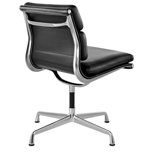 Eames - Upholstered Guest Chair with Cushions, Polished Aluminum Base, Black Leather Upholstery, 2109-2