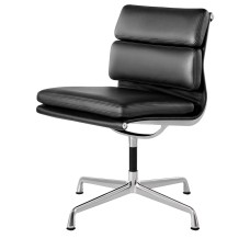 Eames - Upholstered Guest Chair with Cushions, Polished Aluminum Base, Black Leather Upholstery, 2109