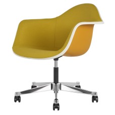 Eames - task armchair, polished aluminum base, yellow fabric upholstery, YL