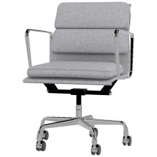 Eames - office chair with soft cushions on castors, middle back, base - polished aluminum, fabric - gray, 8MD04