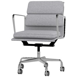 Eames - office chair with soft cushions on castors, middle back, base - polished aluminum, fabric - gray, 8MD04