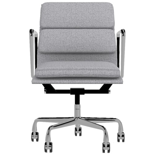 Eames - office chair with soft cushions on castors, middle back, base - polished aluminum, fabric - gray, 8MD04-1