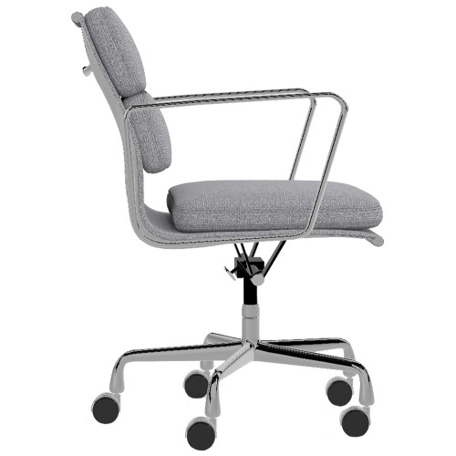 Eames - office chair with soft cushions on castors, middle back, base - polished aluminum, fabric - gray, 8MD04-2