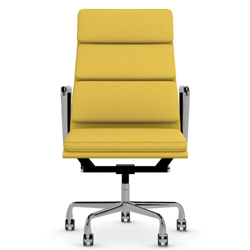 Eames - office chair with soft cushions on casters, high back, base - polished aluminum, fabric - yellow, ZMD15-1