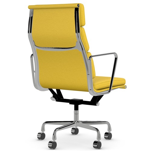 Eames - office chair with soft cushions on casters, high back, base - polished aluminum, fabric - yellow, ZMD15-4