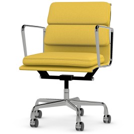 Eames - office chair with soft cushions on castors, middle back, base - polished aluminum, fabric - yellow, ZMD15