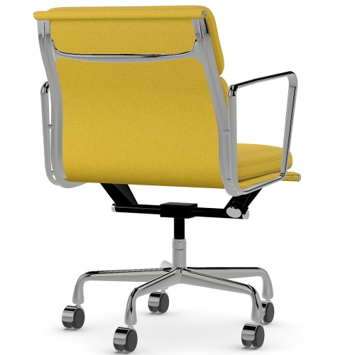 Eames - office chair with soft cushions on castors, middle back, base - polished aluminum, fabric - yellow, ZMD15-3