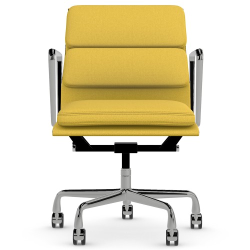 Eames - office chair with soft cushions on castors, middle back, base - polished aluminum, fabric - yellow, ZMD15-1