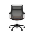 Hexi is a work chair with a black base and orange upholstery, on wheels.-2