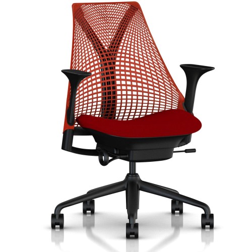 Sale - Office chair, red frame, red seat, on casters
