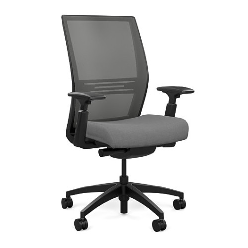 SitOnIt Amplify executive chair with highback, mesh back, grey fabric seat, black frame, on wheels-1