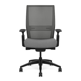 SitOnIt Amplify executive chair with highback, mesh back, grey fabric seat, black frame, on wheels