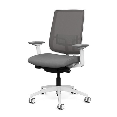 Focus 2.0 Executive Chair by SitOnIt with high back, back material - mesh, seat - gray fabric, white frame, on wheels-4