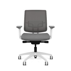 Focus 2.0 executive chair by SitOnIt with Midback, back material - mesh, seat - gray fabric, white frame, on wheels