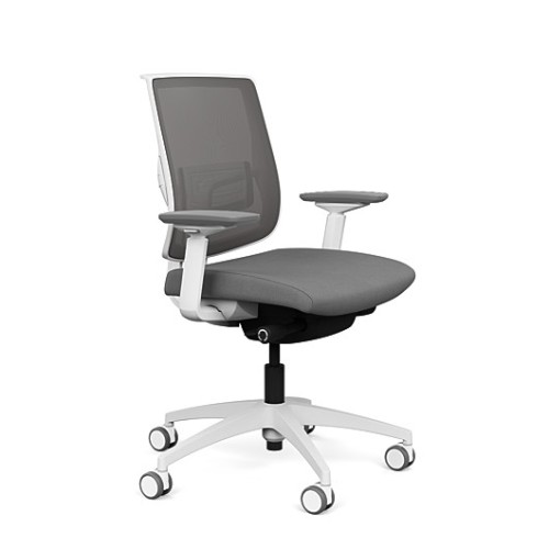 Focus 2.0 executive chair by SitOnIt with Midback, back material - mesh, seat - gray fabric, white frame, on wheels-1