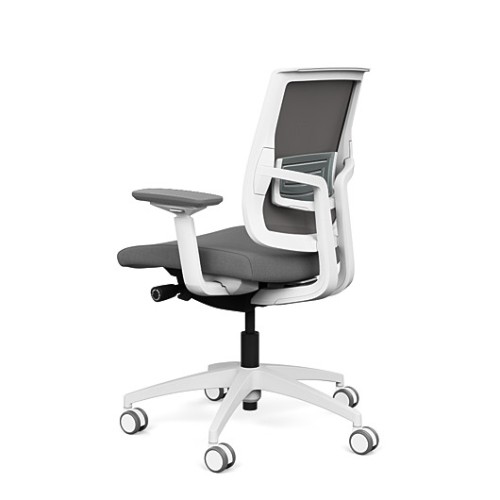 Focus 2.0 executive chair by SitOnIt with Midback, back material - mesh, seat - gray fabric, white frame, on wheels-3
