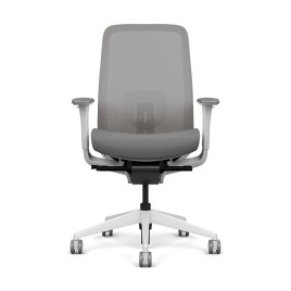 Lavo office chair by SitOnIt with high back, back material - mesh, seat - gray fabric, white frame, on wheels