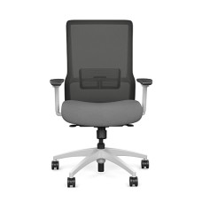 Novo office chair by SitOnIt with high back, back material - mesh, seat - gray fabric, white frame, on wheels