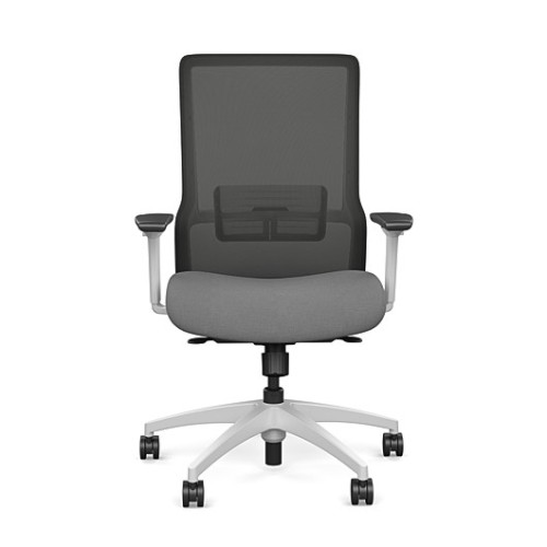 Novo office chair by SitOnIt with high back, back material - mesh, seat - gray fabric, white frame, on wheels