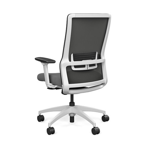 Novo office chair by SitOnIt with high back, back material - mesh, seat - gray fabric, white frame, on wheels-3